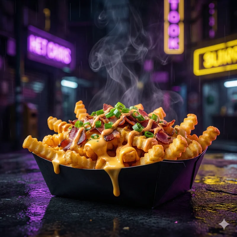 Loaded fries w cyberpunkowym klimacie